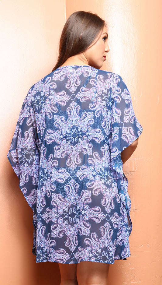 Navy-Multi Chiffon Oceania Cover Up Robe
